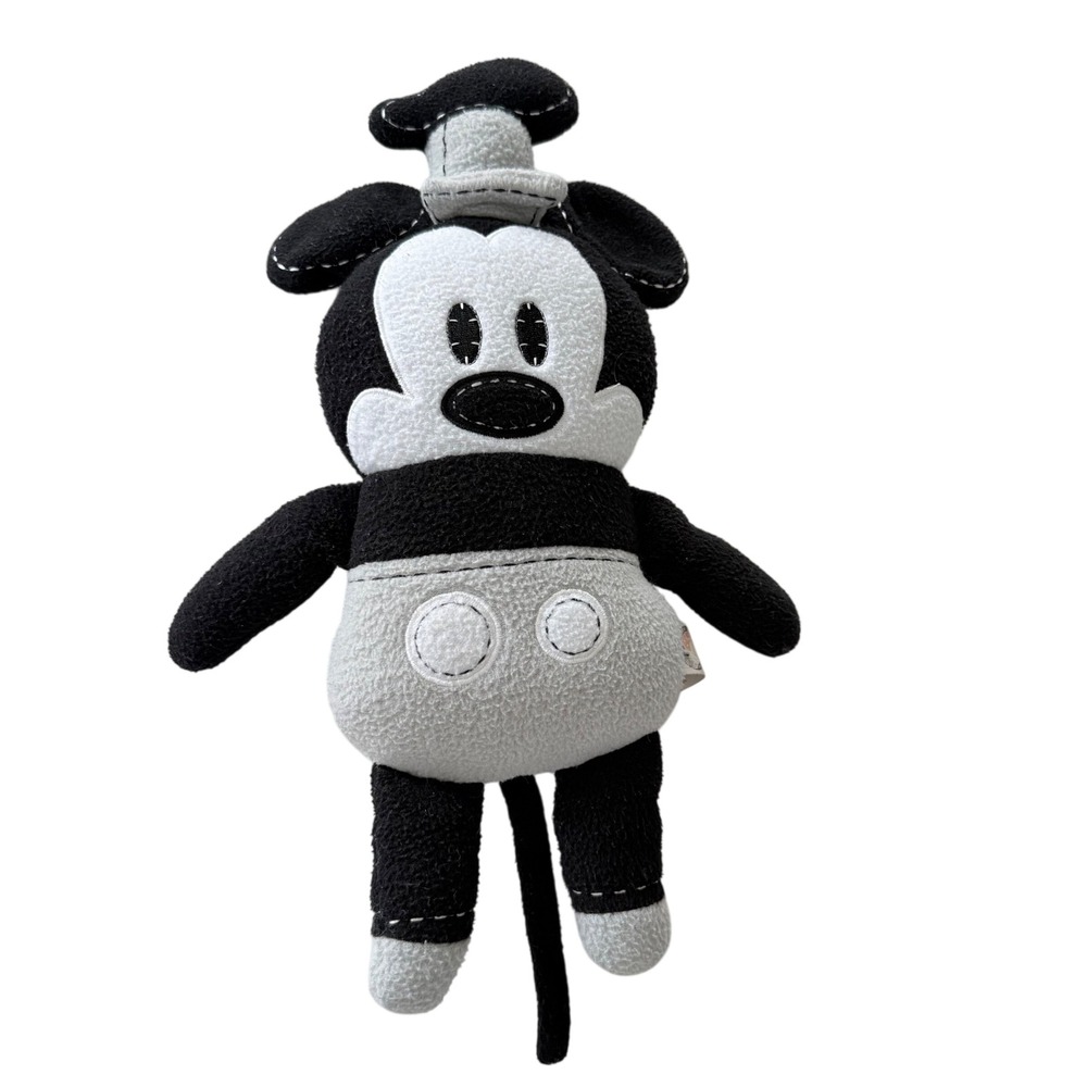 Disney Parks Steamboat Willie Mickey Mouse Plush Small Black White Grayscale 10"